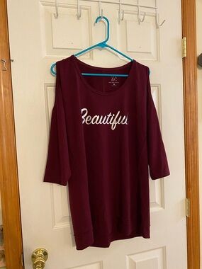 New York & Company Burgundy Cold-Shoulder 'Beautiful' Sweatshirt